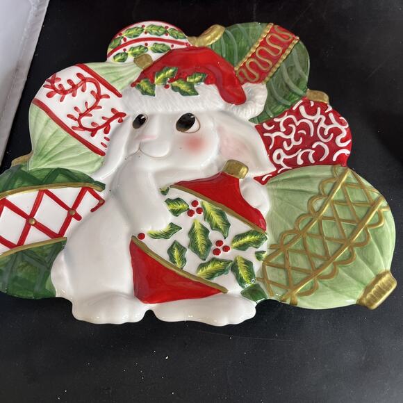 FItz and Floyd Christmas Bunny Blooms 3 Pieces Set Cookie Plate & Salt Pepper - Picture 2 of 14